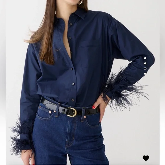 Jcrew Feather Trim Button Up shirt - Picture 2 of 4